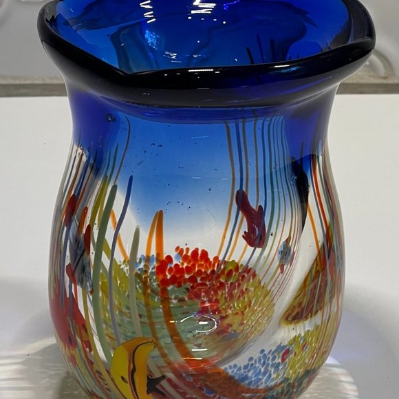 Heavy thick Art Glass Blown Tropical Fish Aquarium Vase Murano Style - Picture 11 of 16